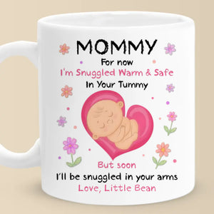 Réchauffer votre ventre, bientôt réchauffer votre monde - Mug personnalisé pour la famille - Fête des Mères, cadeau de baby shower, cadeau pour première maman, nouveau-né