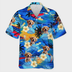 Chemise hawaïenne personnalisée avec photo en vraie fourrure, je suis en vacances ! Chemise hawaïenne tropicale unisexe personnalisée pour chien et chat ! Cadeau de vacances d'été, cadeau pour propriétaires d'animaux et amoureux des animaux.