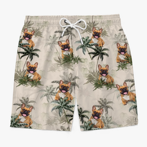 Short de plage hawaïen personnalisé avec photo d'un garçon aboyant - Short de plage hawaïen tropical Aloha pour homme - Cadeau de vacances d'été pour les propriétaires et les amoureux des animaux
