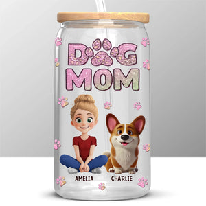 Maman à fourrure et j'adore ça ! Tasse en verre personnalisée pour chien et chat, tasse à café glacé ! Cadeau pour propriétaires et amoureux des animaux