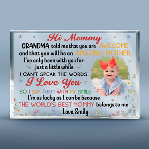 Photo personnalisée « La meilleure maman du monde » - Plaque rectangulaire en acrylique personnalisée pour la famille - Cadeau pour la fête des mères, la baby shower ou la première maman
