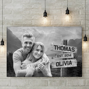 Photo personnalisée « Dans tes bras, j'ai trouvé ma maison » - Toile horizontale personnalisée pour couple - Cadeau pour mari et femme, anniversaire