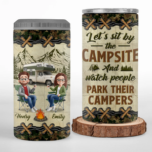 Aventure, amour et feu de camp - Gobelet isotherme 4 en 1 personnalisé pour camping - Cadeau pour couple, mari, femme, amoureux du camping