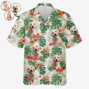 Fleurs et feuilles tropicales colorées - T-shirt hawaïen unisexe personnalisé pour chien et chat - Télécharger une image, visage de chien, visage de chat - Cadeau vacances d'été, cadeau pour propriétaires d'animaux, amoureux des animaux