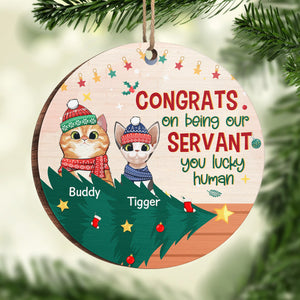 You Lucky Human - Ornement personnalisé pour chien et chat - Forme ronde en bois - Cadeau de Noël pour propriétaires et amoureux des animaux