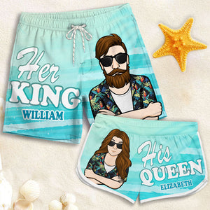 Son Roi et Sa Reine - Short de plage personnalisé pour couple - Cadeau pour couple, mari et femme