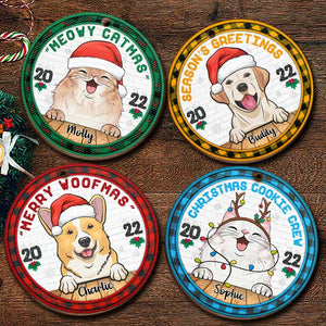 Christmas Cookie Crew - Chiens et chats - Décoration de Noël ronde en bois personnalisée