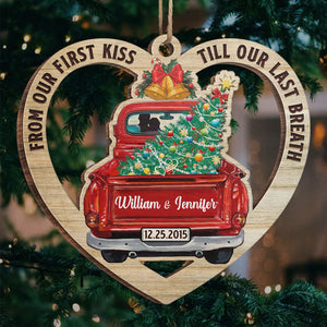 De notre premier baiser jusqu'au dernier - Décoration de Noël en bois personnalisée en forme de cœur - Cadeau pour couple, mari et femme, anniversaire, fiançailles, mariage, cadeau de mariage, cadeau de Noël