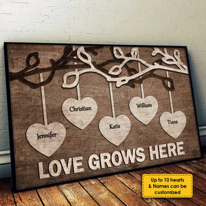 L'amour grandit ici - Affiche horizontale personnalisée - Cadeau pour les grands-parents