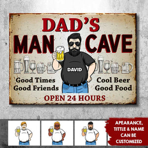La caverne de papa, bons moments, bons amis - Cadeau pour papa, grand-père - Plaque en métal personnalisée