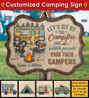 Camping Partners For Life - Husband & Wife - Gift For Camping Couples, Personalized Shaped Door Sign.