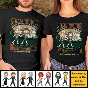 I Married My Perfect Camping Buddy - Personalized Unisex T-Shirt, Hoodie, Sweatshirt - Gift For Couple, Husband Wife, Anniversary, Engagement, Wedding, Marriage, Camping Gift