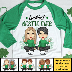 Luckiest Bestie Ever - Gift For Besties, Personalized St. Patrick's Day Unisex Raglan Shirt.