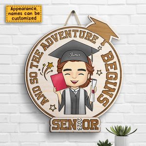 L'aventure commence - Panneau en bois personnalisé - Cadeau de fin d'études