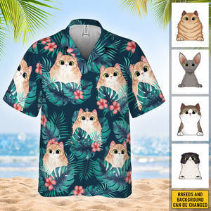 Chat Summer Vibe - T-shirt hawaïen personnalisé - Cadeau pour papa, cadeau pour amoureux des animaux
