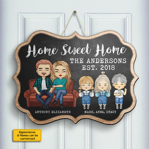 Home Sweet Home Parents & Kids Chalk Board Style - Gift For Couples, Husband Wife, Personalized Shaped Wood Sign