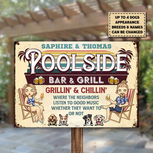 Bar et grill au bord de la piscine - Plaque métallique personnalisée - Cadeau pour couple, mari et femme