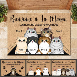 Bienvenue À La Maison French - Funny Personalized Cat Decorative Mat (WT).