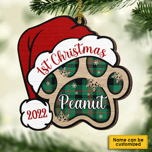 Patte de chien - Joyeux et heureux - Décoration de Noël en bois personnalisée en forme de patte