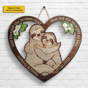 Couple de paresseux de notre premier baiser - Panneau en bois personnalisé - Cadeau pour couple, mari et femme