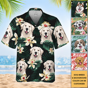 Été chaud avec chien - T-shirt hawaïen personnalisé - Cadeau pour les amoureux des animaux