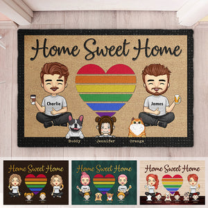 Notre maison douce avec enfants et animaux de compagnie - Tapis décoratif personnalisé - Cadeau pour les couples, cadeau pour les amoureux des animaux
