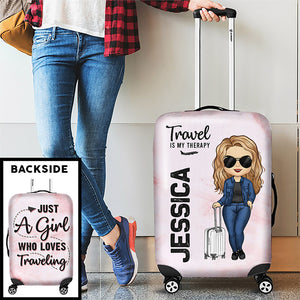 Une fille qui aime voyager - Housse de bagage personnalisée - Cadeau pour les amoureux du voyage
