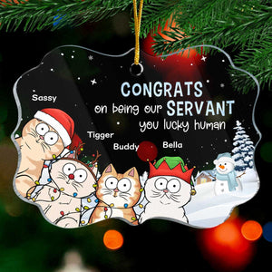 Félicitations pour votre service ! Ornement personnalisé en forme de chat en acrylique, forme Benelux. Cadeau de Noël pour les propriétaires et les amoureux des animaux.