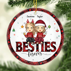 Besties By Heart - Bestie Personalized Custom Ornament - Ceramic Round Shaped - Christmas Gift For Best Friends, BFF, Sisters