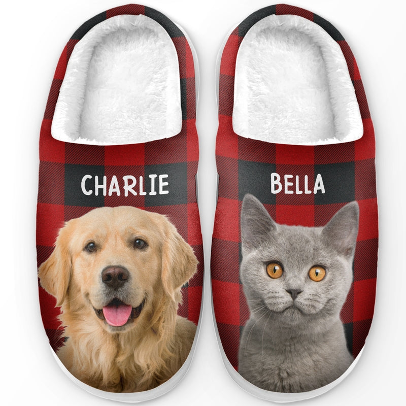 Custom Photo Fluffy Slippers - Personalized Birthday Gifts For Dog Cat Lovers, Dog Dad And Mom, Cat Owners - Happiness Is A Warm Puppy