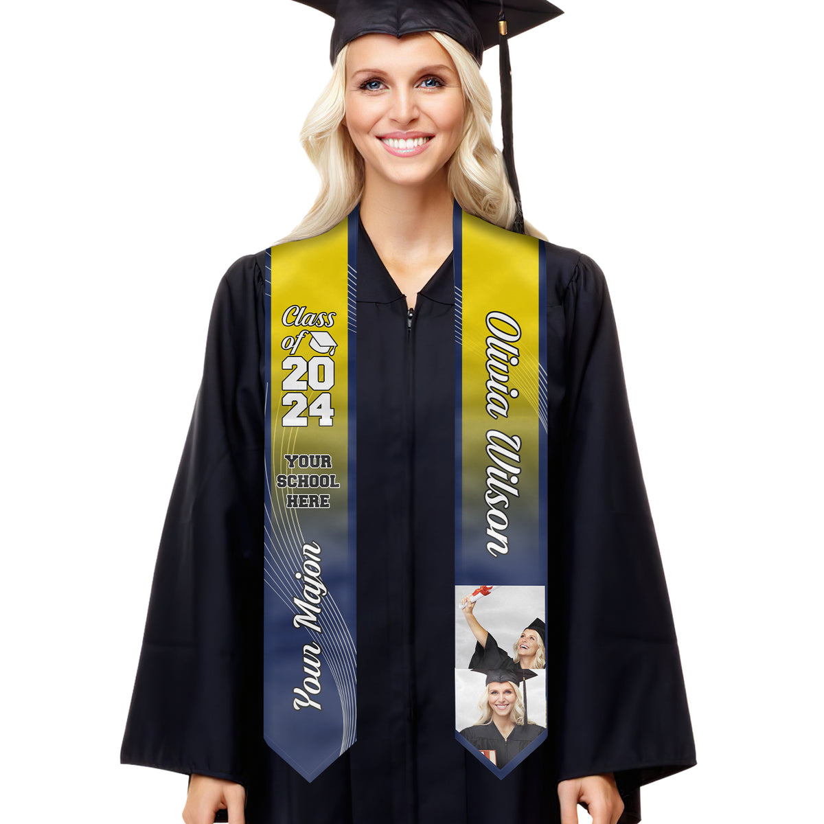 Proud Graduate Of The Class Of 2024 - Personalized Custom Graduation Stole - Upload Image, Graduation Gift