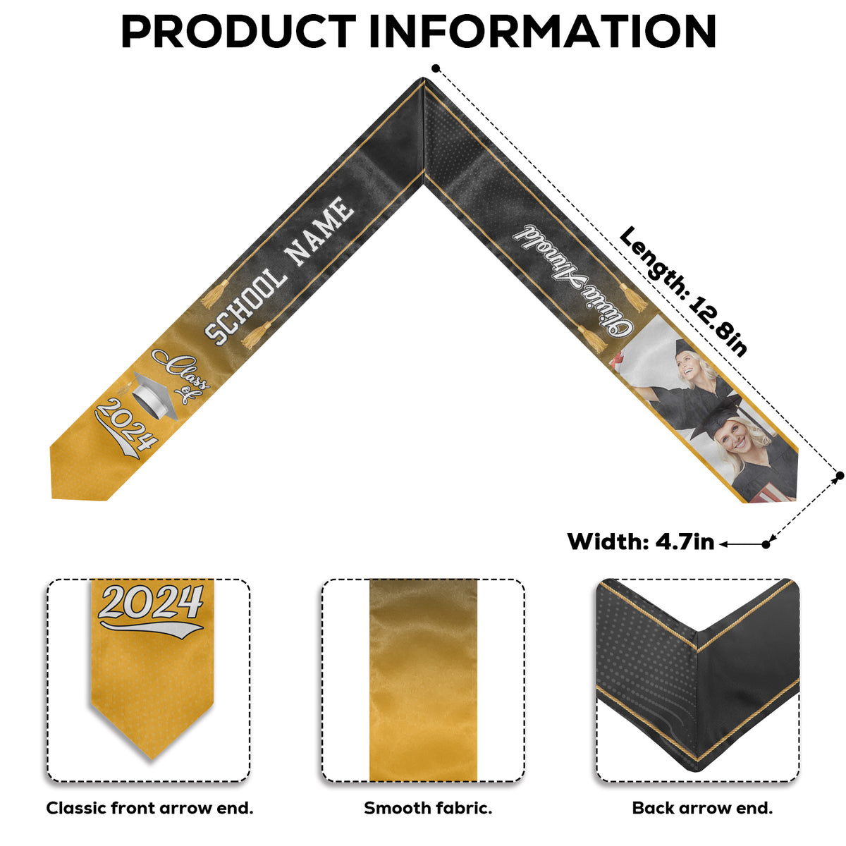 Class Of 2024 - Personalized Custom Graduation Stole - Upload Image, Graduation Gift