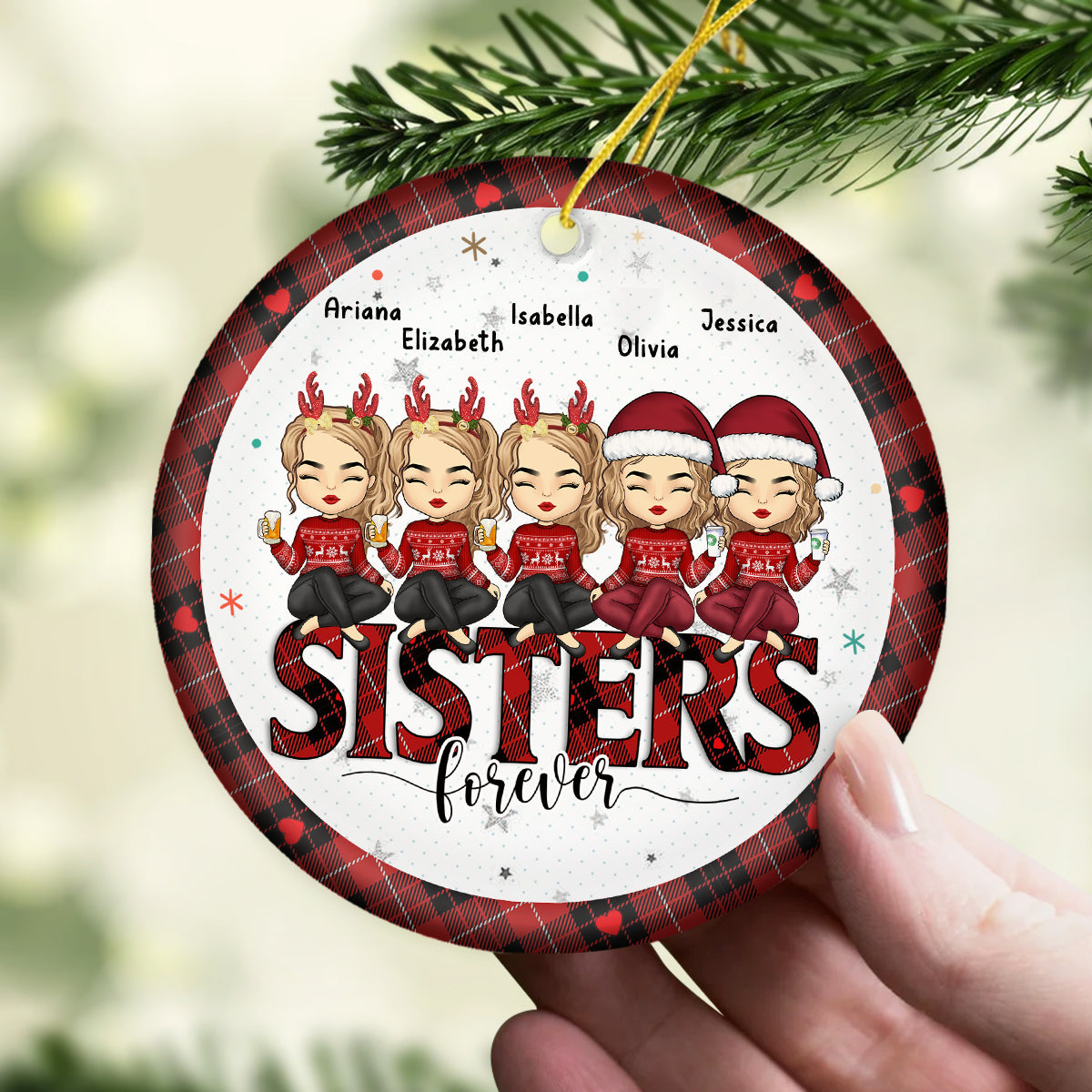 Besties By Heart - Bestie Personalized Custom Ornament - Ceramic Round Shaped - Christmas Gift For Best Friends, BFF, Sisters