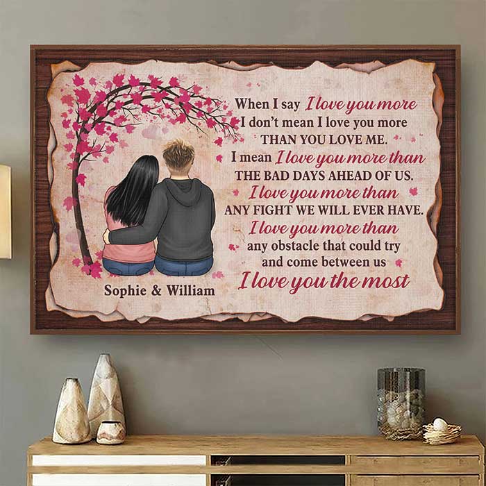 Je t'aime plus que n'importe quelle dispute que nous aurons jamais, je t'aime le plus - Cadeau pour couples, affiche horizontale personnalisée