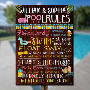 Règles de la piscine familiale - Plaque métallique personnalisée - Cadeau pour couple, mari et femme