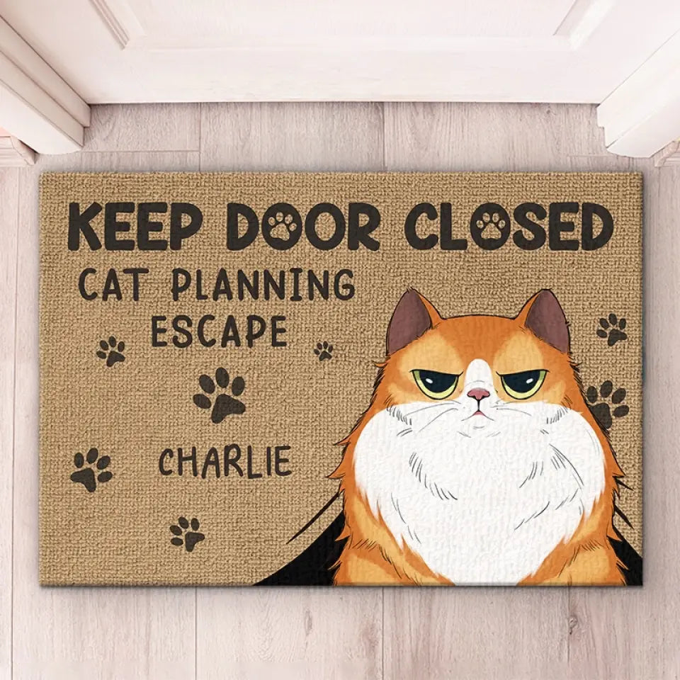 Chat en train de planifier une évasion - Tapis décoratif personnalisé pour la maison - Cadeau de pendaison de crémaillère pour les propriétaires et les amoureux des animaux