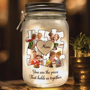Photo personnalisée « Tenez-nous ensemble » - Lampe de pot Mason personnalisée pour la famille - Fête des Mères, cadeau pour grand-mère
