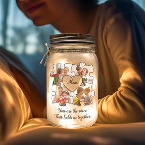 Photo personnalisée « Tenez-nous ensemble » - Lampe de pot Mason personnalisée pour la famille - Fête des Mères, cadeau pour grand-mère