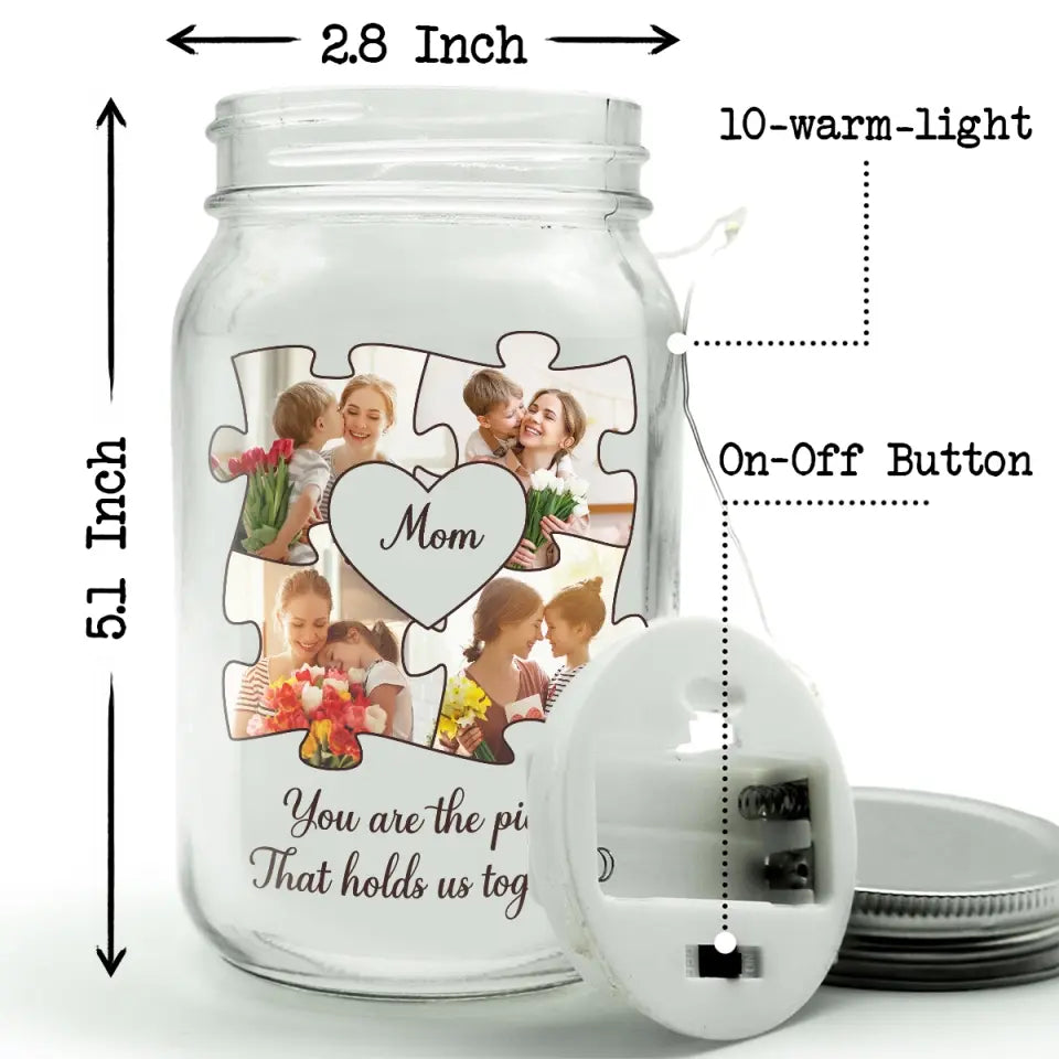 Photo personnalisée « Tenez-nous ensemble » - Lampe de pot Mason personnalisée pour la famille - Fête des Mères, cadeau pour grand-mère