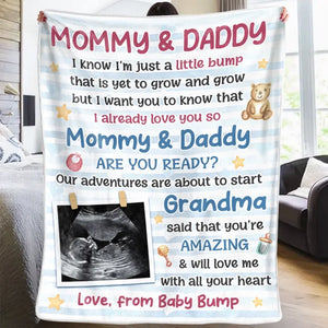Couverture personnalisée avec photo « Maman, papa, es-tu prêt » ? Cadeau de naissance, cadeau pour la première maman, le premier papa.