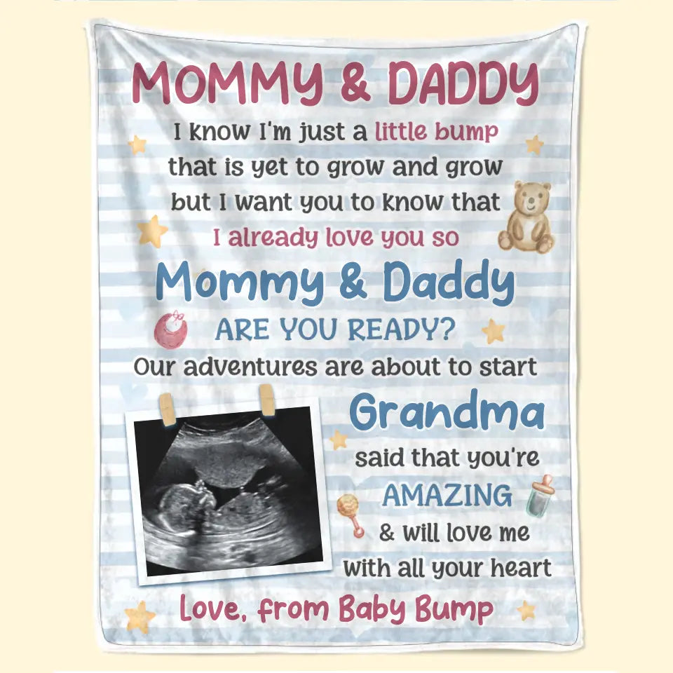 Couverture personnalisée avec photo « Maman, papa, es-tu prêt » ? Cadeau de naissance, cadeau pour la première maman, le premier papa.