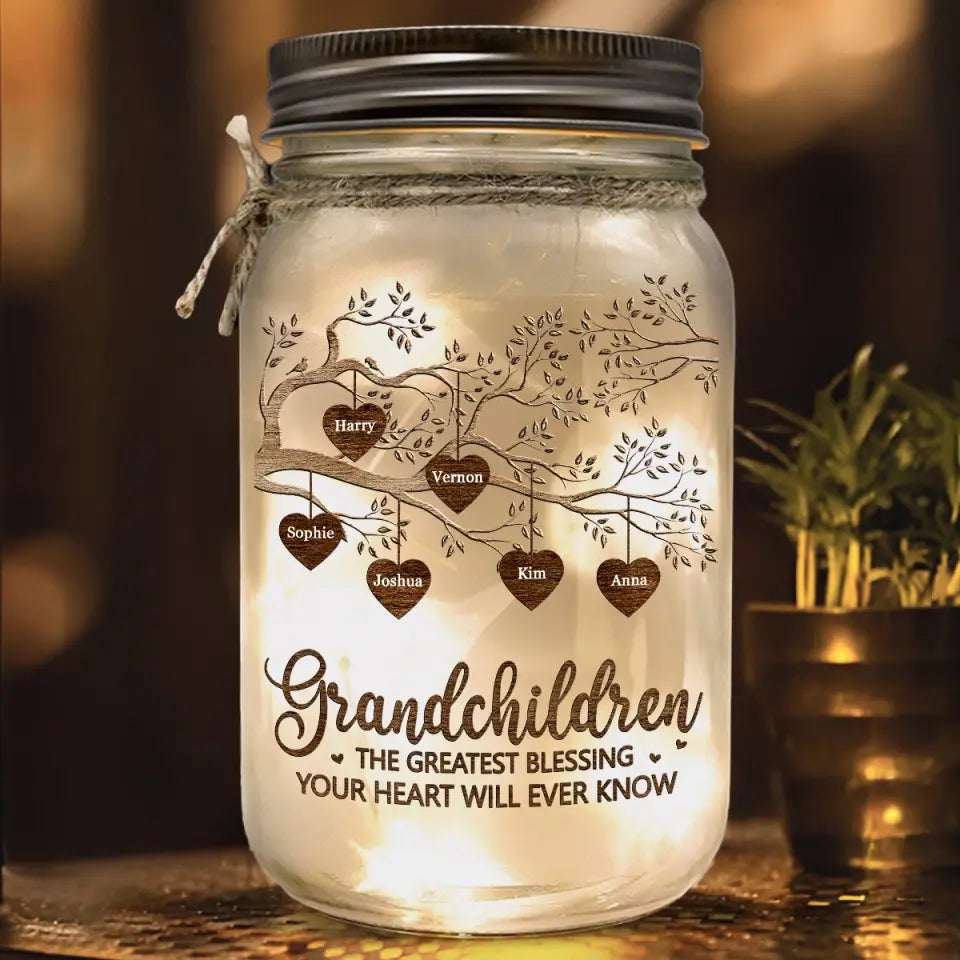 La plus grande bénédiction - Lampe personnalisée en pot Mason pour la famille - Cadeau pour la fête des mères, maman, grand-mère