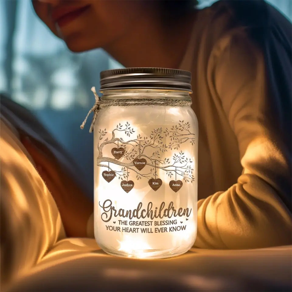 La plus grande bénédiction - Lampe personnalisée en pot Mason pour la famille - Cadeau pour la fête des mères, maman, grand-mère