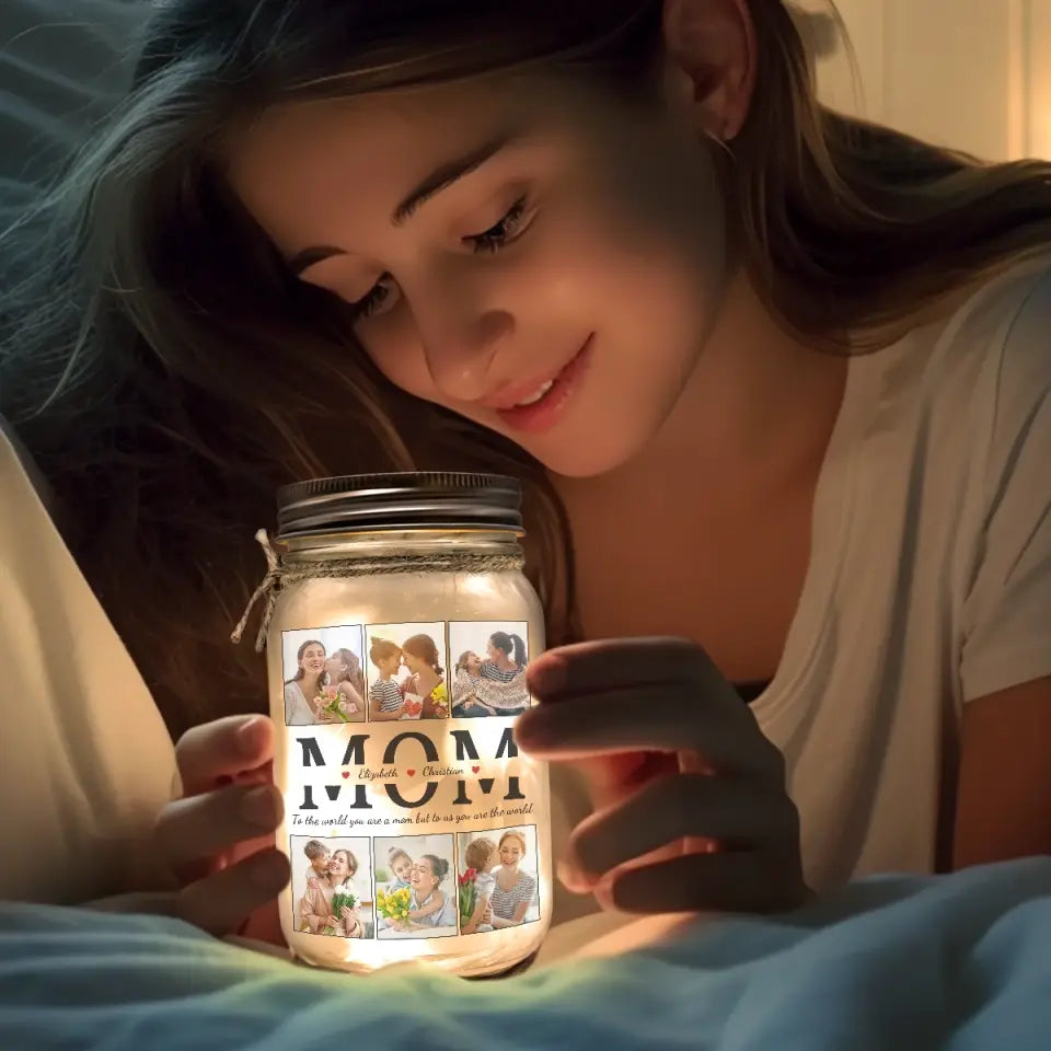 Pour nous, tu es le monde - Lampe personnalisée en pot Mason pour famille - Cadeau pour maman, papa, grand-mère