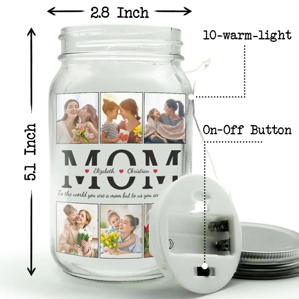 Pour nous, tu es le monde - Lampe personnalisée en pot Mason pour famille - Cadeau pour maman, papa, grand-mère