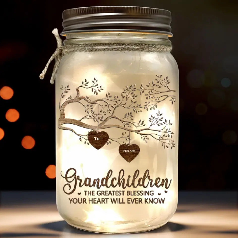 La plus grande bénédiction - Lampe personnalisée en pot Mason pour la famille - Cadeau pour la fête des mères, maman, grand-mère