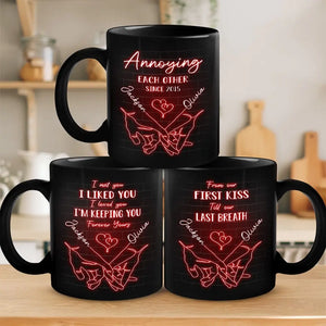 Tasse noire personnalisée « S'agacer mutuellement pour toujours » pour couple – Cadeau pour mari et femme, anniversaire