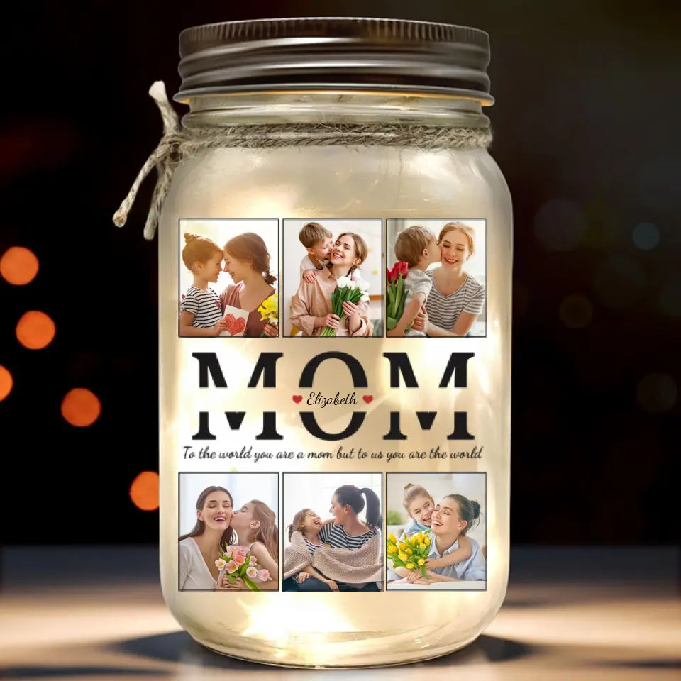 Pour nous, tu es le monde - Lampe personnalisée en pot Mason pour famille - Cadeau pour maman, papa, grand-mère
