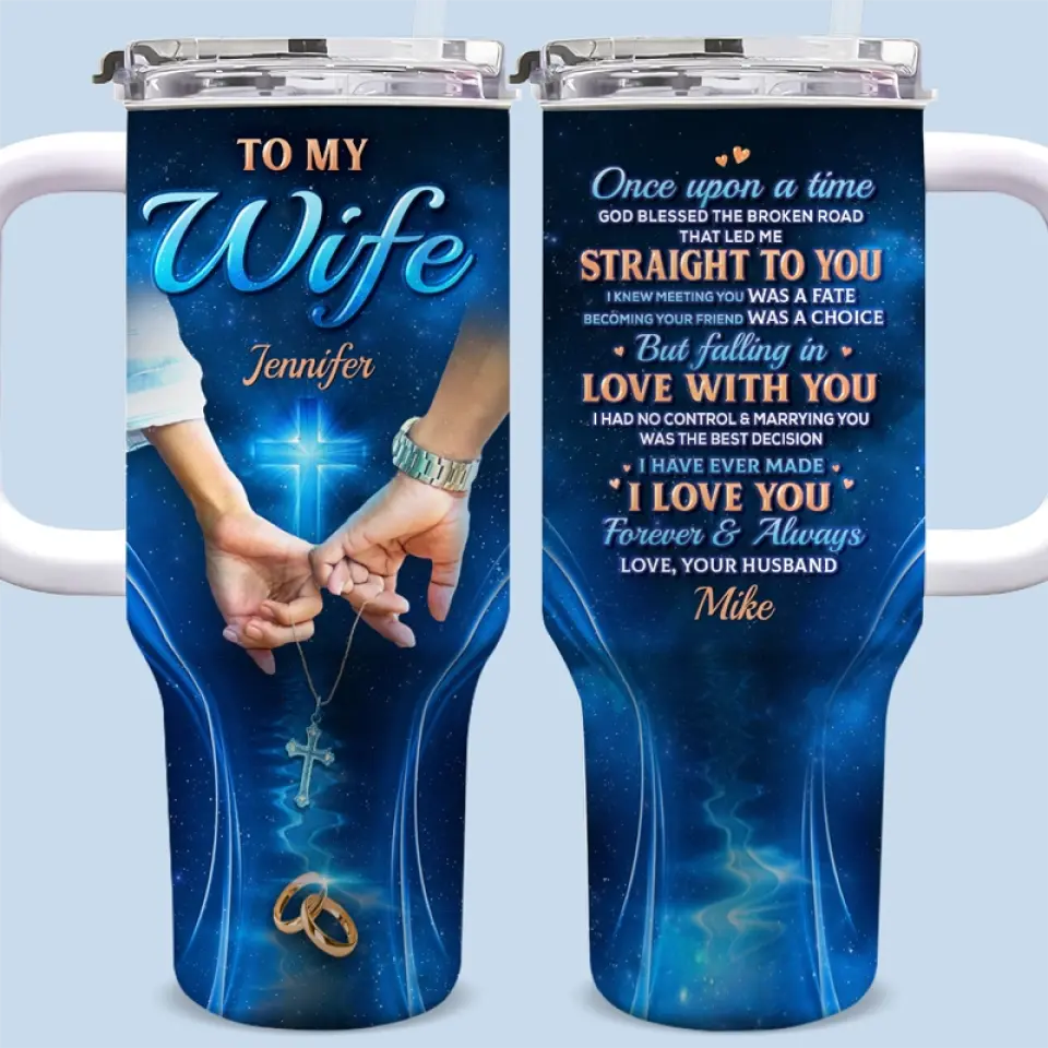 Il était une fois - Gobelet personnalisé en acier inoxydable de 113 ml avec poignée pour couple - Cadeau pour mari et femme, anniversaire