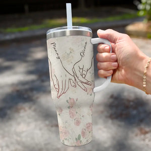 L'amour entre une mère et sa fille - Gobelet personnalisé en acier inoxydable de 1 134 ml avec poignée - Cadeau pour maman